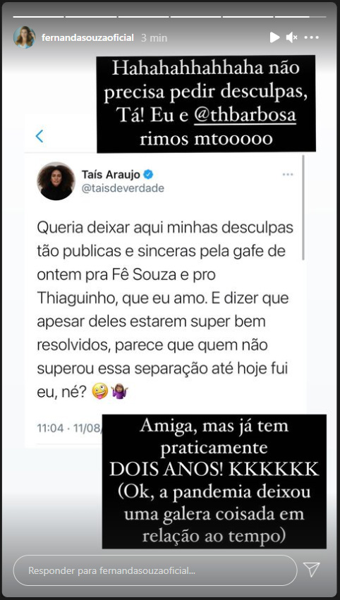 Fernanda Souza sobre gafe de Taís Araujo