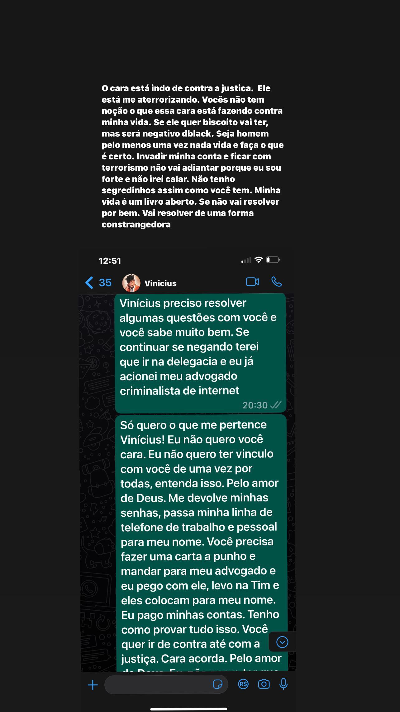 Nadja Pessoa ameaça D'Black após expor perseguição do ex: "Está me aterrorizando"