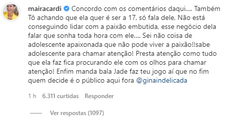 Maíra Cardi diz que Jade quer Arthur