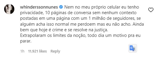 Whindersson Nunes sobre mensagens vazadas