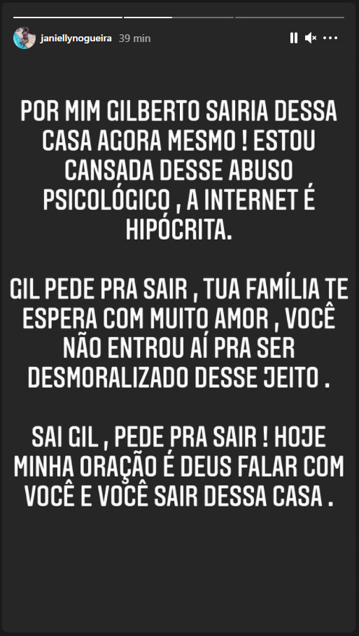 Irmã de Gilberto pede que ele saia do BBB21