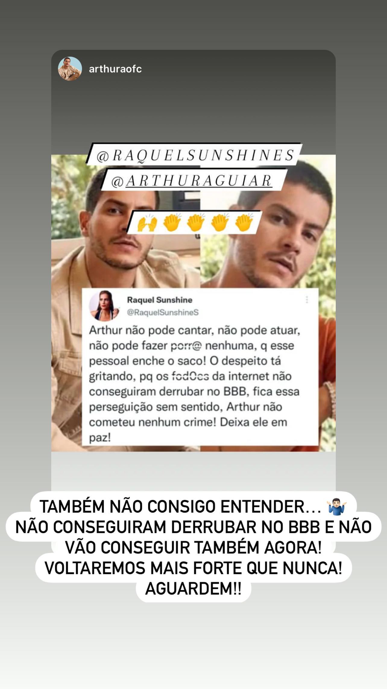 Ex-BBB Arthur Aguiar perde a paciência e rebate ataques: "Não vão me derrubar"