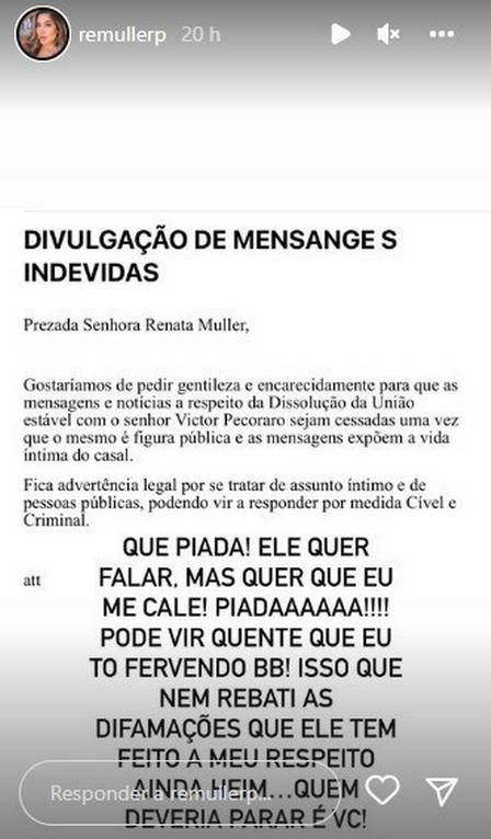 Ex de Victor Pecoraro é ameaçada pelo ator após expor traição: "Quer me calar"