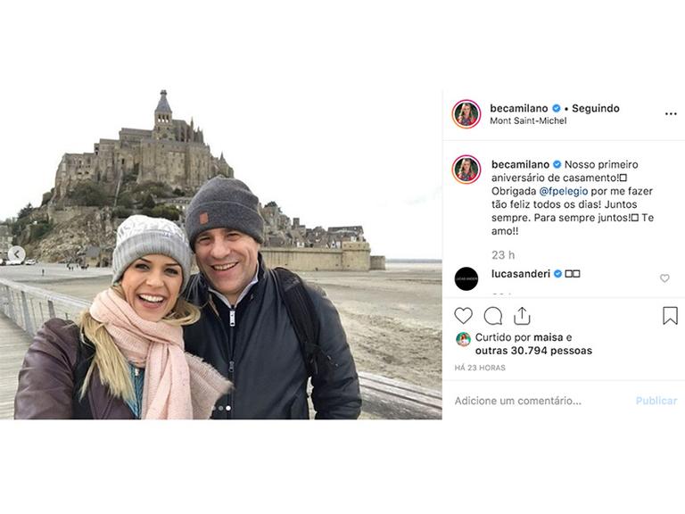 Beca Milano curte viagem com o marido, Fernando Pelégio