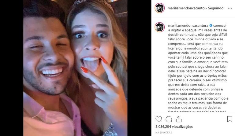 Marília capricha na homenagem para pai de seu filho: ''Me deu carinho e respeito''