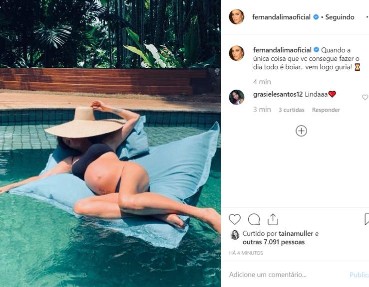 Fernanda Lima exibe o barrigão de grávida