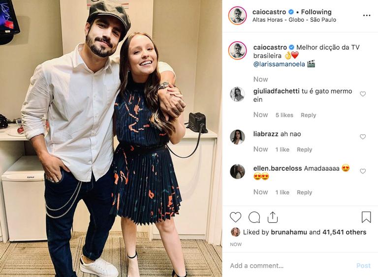 Caio Castro mostra encontro com Larissa Manoela na Globo