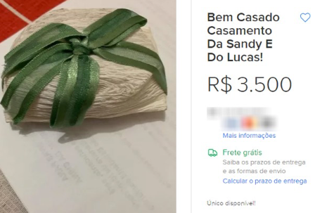 Suposto doce do casamento de Lucas Lima e Sandy é vendido na web