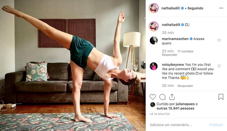 Nathalia Dill mostra flexibilidade em pose de yoga