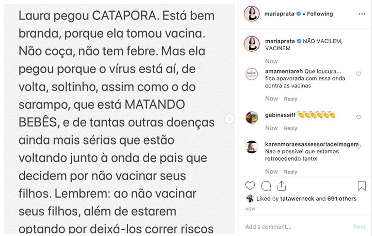 Maria Prata revela que a filha está com catapora