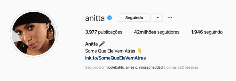 Número de seguidores de Anitta