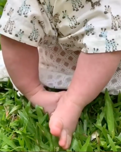 Sabrina Petraglia mostra Gael pisando na grama