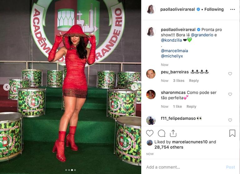 Paolla Oliveira surge com look poderoso em gravação da Grande Rio