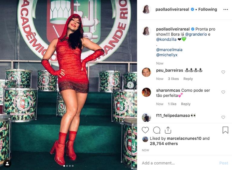 Paolla Oliveira surge com look poderoso em gravação da Grande Rio