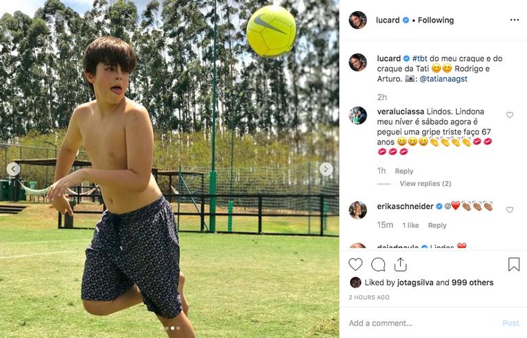 Filho caçula de Faustão mostra talento no futebol em registro da mãe, Luciana Cardoso