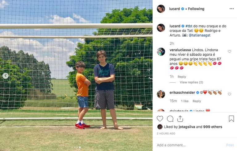 Filho caçula de Faustão mostra talento no futebol em registro da mãe, Luciana Cardoso