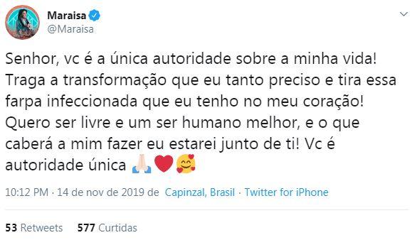 Maraisa desabafa no Twitter