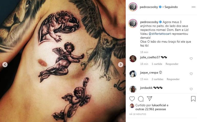 Pedro Scooby faz tatuagem especial para cada um dos três filhos