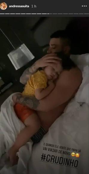 Andressa Suita registra momento fofíssimo de Gusttavo Lima com o filho, Gabriel