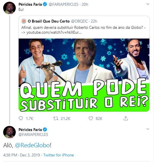 Péricles se convida para especial de fim de ano da Globo