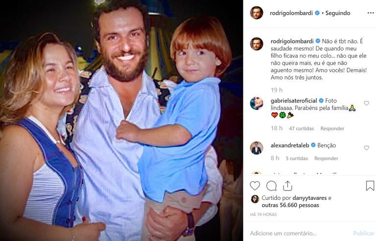 Rodrigo Lombardi mostra fotos raras com a esposa e o filho