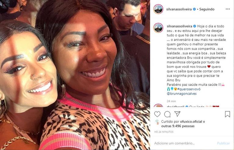 Silvana Oliveira parabeniza Brunna Gonçalves nas redes sociais