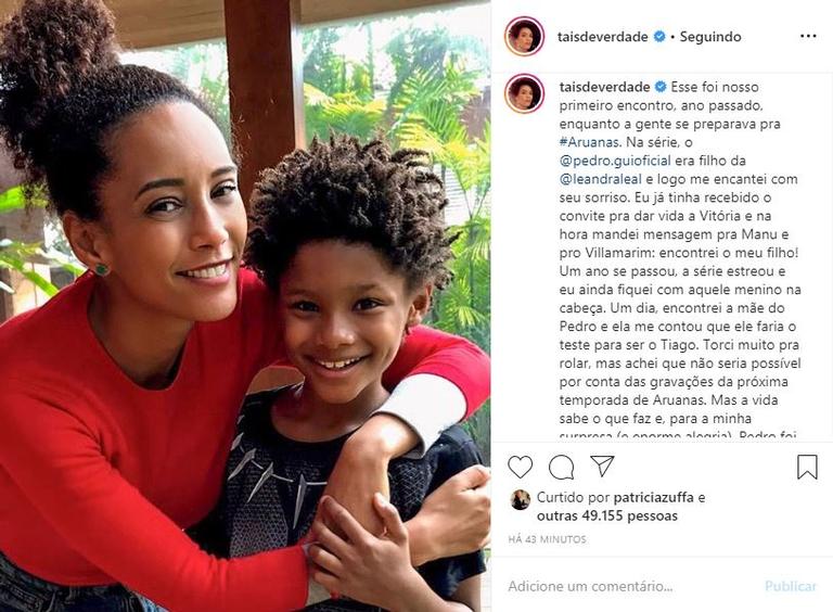 Taís Araujo se derrete por Pedro Guilherme Rodrigues nas redes sociais