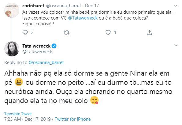 Tatá Werneck revela neura para colocar Clara Maria para dormir