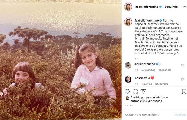 Isabella Fiorentino relembra foto com irmão falecido