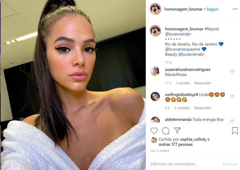 Bruna Marquezine usa fantasia inspirada em cantora internacional