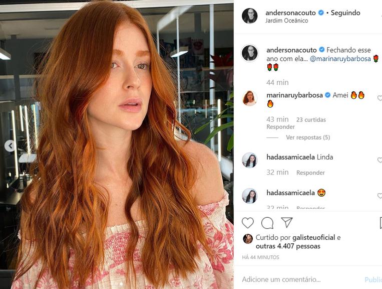 Marina Ruy Barbosa intensifica o tom de ruivo de seu cabelo