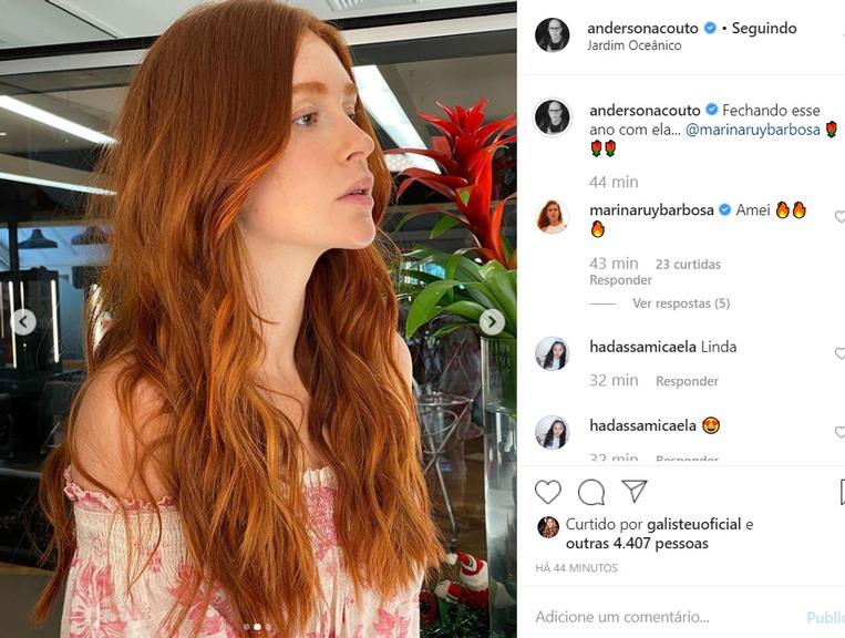 Marina Ruy Barbosa intensifica o tom de ruivo de seu cabelo