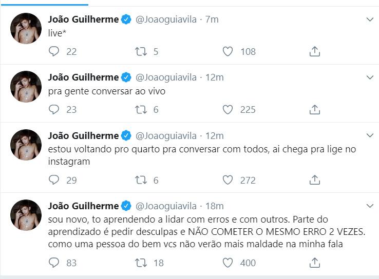 João Guilherme é acusado de gordofobia e pede desculpas publicamente