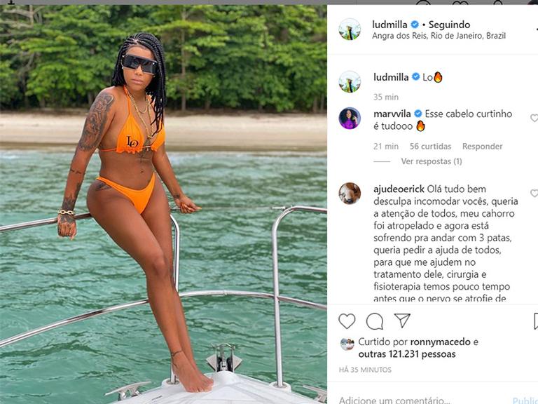 Ludmilla ostenta corpo perfeito ao surgir com biquíni cortininha