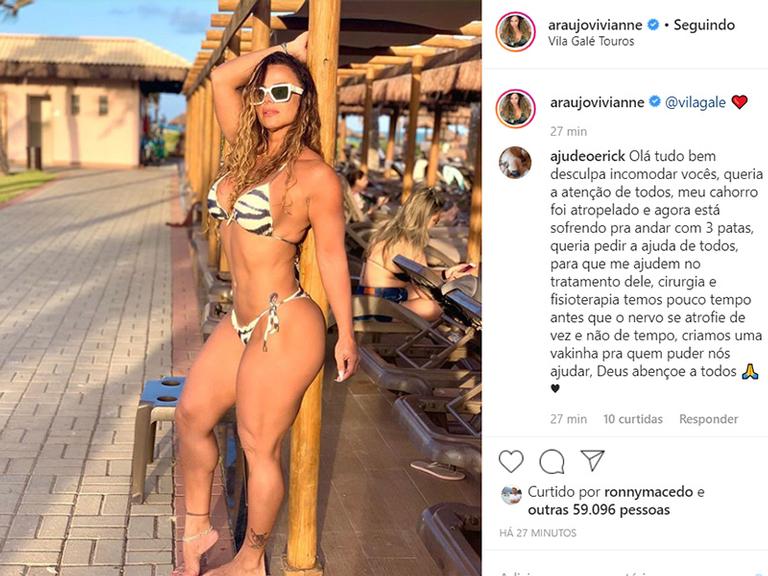 Viviane Araújo causa ao surgir com biquíni mínimo em resort