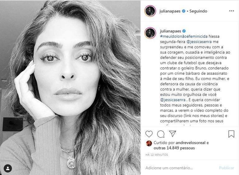 Juliana Paes se posiciona contra goleiro Bruno