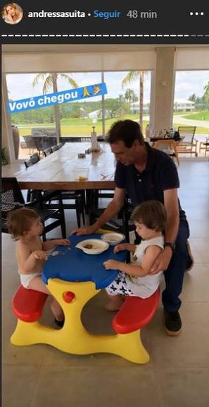 Andressa Suita se derrete de amores ao gravar o pai dando comida para os filhos