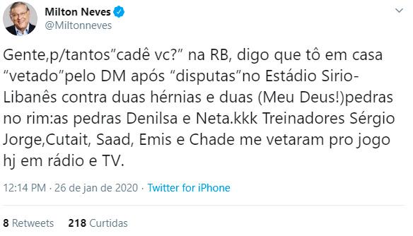 Milton Neves é internado após dores intensas