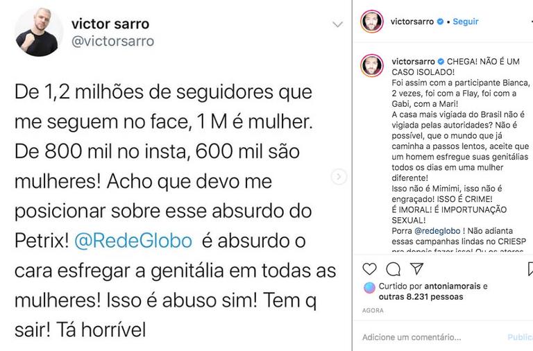 BBB20: Victor Sarro detona atitudes de Petrix com as mulheres no reality