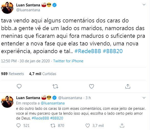 Luan Santana se posiciona sobre BBB20