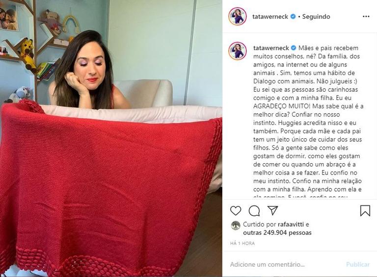 Tatá Werneck revela como lida com conselhos que recebe relacionados à maternidade