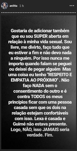 Anitta fala sobre relação com Lexa