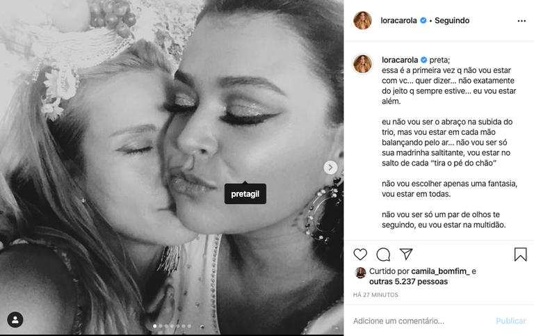 Carolina Dieckmann revela que não irá a bloco da amiga, Preta Gil