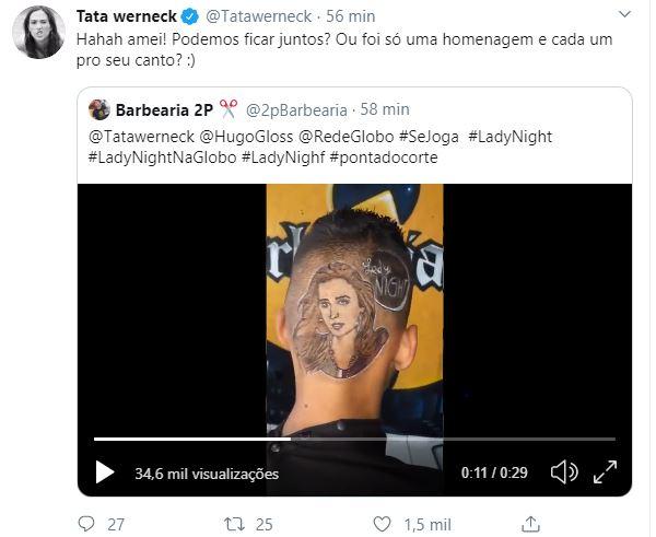 Tatá Werneck ganha homenagem ousada de fã e faz piada nas redes