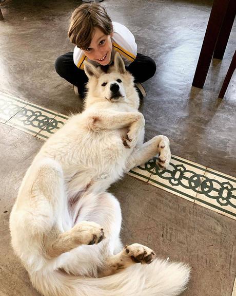 Cris Dias se derrete de amor ao mostrar a alegria do filho brincando com o cachorro