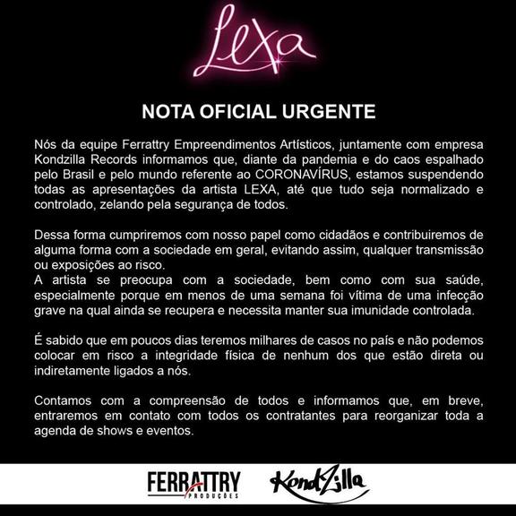 Lexa suspende agenda de shows