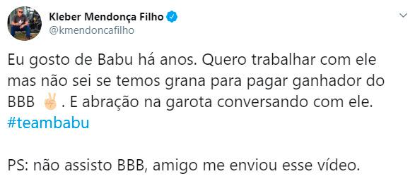 Kleber Mendonça Filho exalta Babu Santana