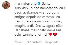 Marina Ferrari nega namoro com Daniel Caon