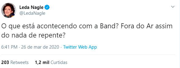 Band sai do ar e assusta Leda Nagle