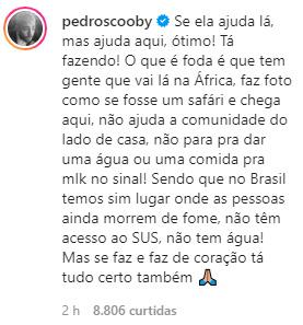 Pedro Scooby questiona caridade de Rafa Kalimann